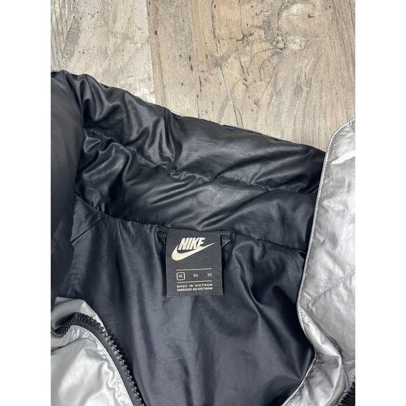 Nike Sportswear Shine Womens Puffer Jacket XL Silver Zip Synthetic Filled Coat - Picture 4 of 8